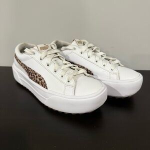 Puma White and Tan Sneakers with Leopard Print
